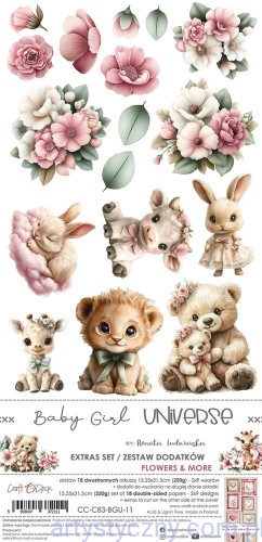 CC-C83-BGU-11-Dodatki do wycinania – Flowers & More - Baby Girl Universe - 10ark - Craft o'Clock