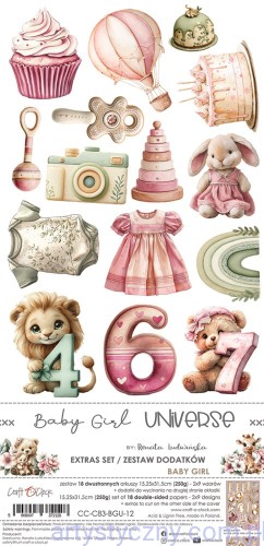 CC-C83-BGU-12-Dodatki do wycinania – Baby Girl - Baby Girl Universe - 10ark - Craft o'Clock