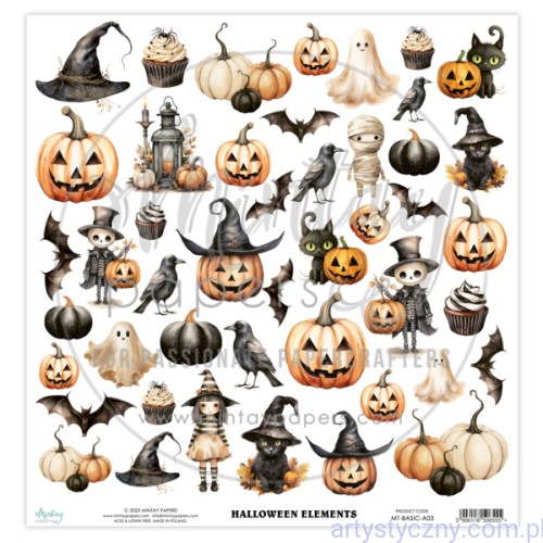 MT-BASIC-A03 Papier Mintay z elementami do wycinania - Halloween Elements - 30x30cm