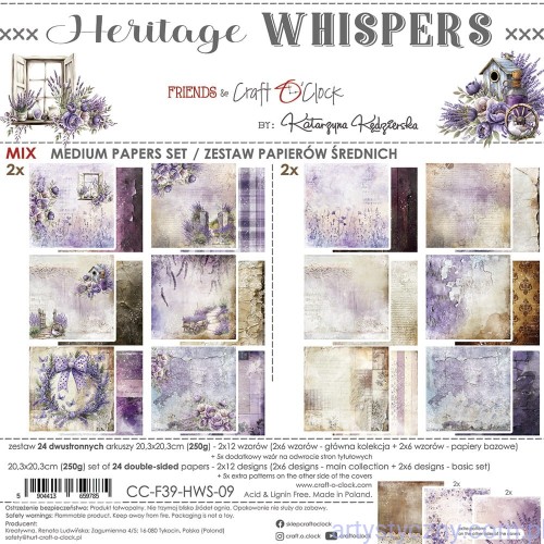 CC-F39-HWS-09 Zestaw papierów do scrapbookingu Craft o'Clock - Heritage Whispers - 12ark - 20x20cm - połówka