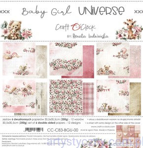 Zestaw papierów do scrapbookingu Craft o'Clock - Baby Girl Universe - 30x30cm