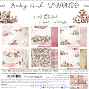 Zestaw papierów do scrapbookingu Craft o'Clock - Baby Girl Universe - 6ark - 20x20cm