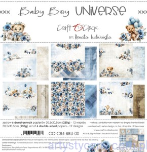 Zestaw papierów do scrapbookingu Craft o'Clock - Baby Boy Universe - 30x30cm