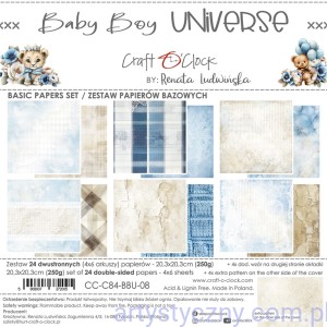 Zestaw papierów do scrapbookingu Craft o'Clock - BASIC Baby Boy Universe - 20x20cm - 6ark