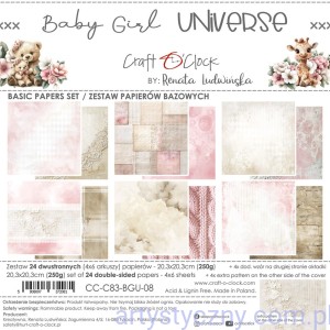 Zestaw papierów do scrapbookingu Craft o'Clock - BASIC Baby Girl Universe - 20x20cm - 6ark