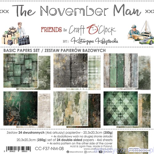 Zestaw papierów do scrapbookingu Craft o'Clock - BASIC The November Man - 6ark - 20x20cm
