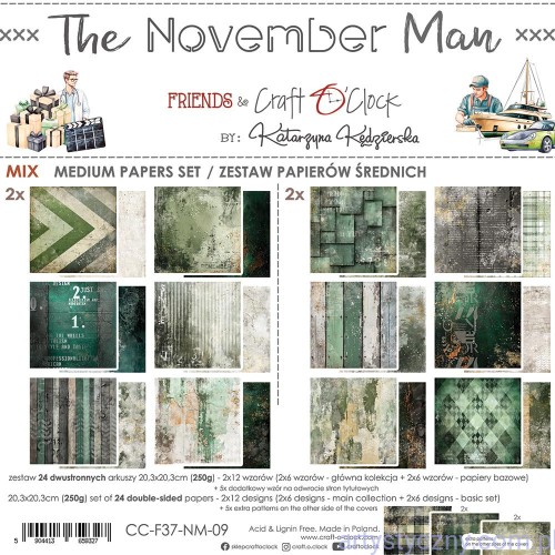 CC-F37-NM-09-Zestaw papierów do scrapbookingu Craft o'Clock - MIX The November Man - 20x20cm - 12ark
