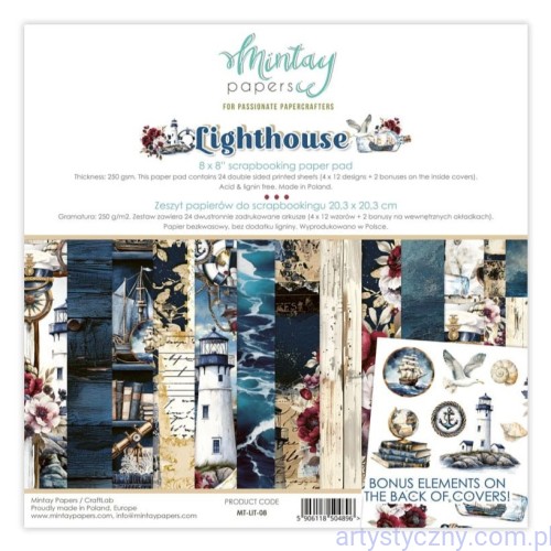 MT-LIT-08 Zestaw papierów do scrapbookingu Mintay - Lighthouse - 20x20cm MT-LIT-08