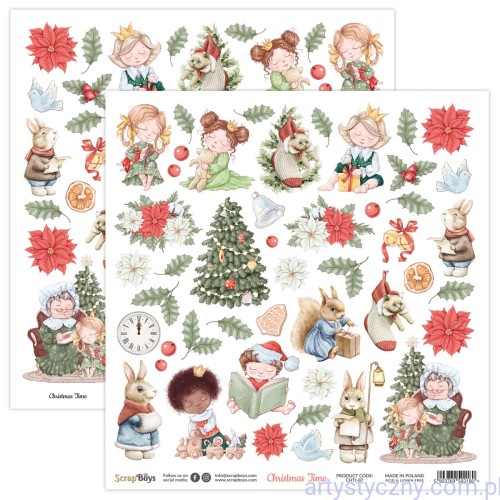 CHTI-07-Arkusz dwustronnych elementów do wycinania Christmas Time 30x30cm ScrapBoys