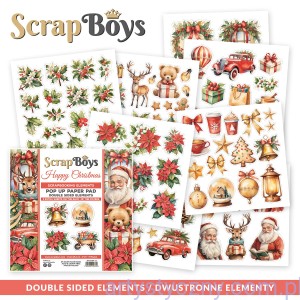 Zestaw papierów do scrapbookingu 15x15cm z elementami do wycięcia Pop-up - Happy Christmas - ScrapBoys (SB-HACH-11)