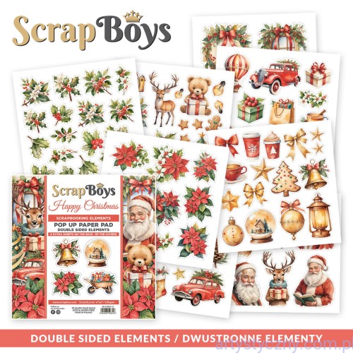 Zestaw papierów do scrapbookingu 15x15cm z elementami do wycięcia Pop-up - Happy Christmas - ScrapBoys (SB-HACH-11)
