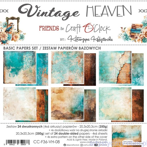 CC-F36-VH-08-Zestaw papierów do scrapbookingu Craft o'Clock - BASIC Vintage Heaven - 6ark - 20x20cm