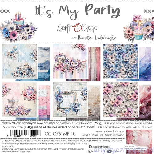 Zestaw papierów do scrapbookingu Craft o'Clock - It’s My Party - 15x15cm-CC-C75-IMP-10