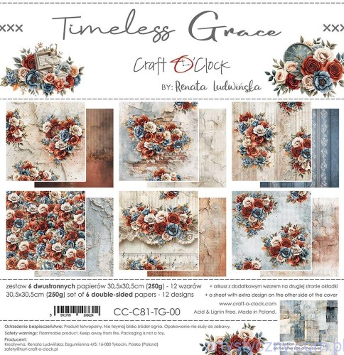 CC-C81-TG-00-Zestaw papierów do scrapbookingu Craft o'Clock - Timeless Grace - 30x30cm