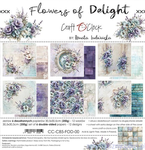 CC-C85-FOD-00-Zestaw papierów do scrapbookingu Craft o'Clock - Flowers Of Delight - 30x30cm