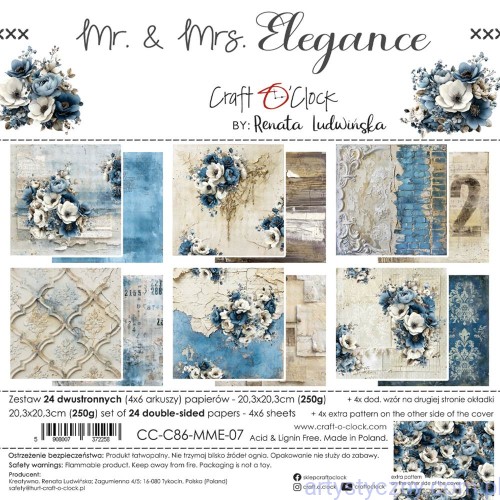 CC-C86-MME-07-Zestaw papierów do scrapbookingu Craft o'Clock - Mr and Mrs Elegance- 20x20cm - 6ark