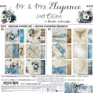 Zestaw papierów do scrapbookingu Craft o'Clock - Mr and Mrs Elegance- 20x20cm - 12ark