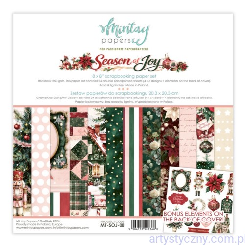 MT-SOJ-08-Zestaw papierów do scrapbookingu Mintay - Season of Joy - 20x20cm MT-SOJ-08