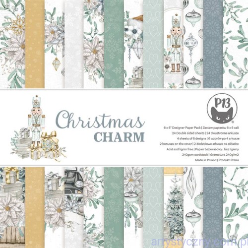 P13 Christmas Charm mały bloczek papierów do scrapbookingu 15x15cm P13-CHC-09 okładka zestawu.