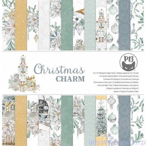 P13 Christmas Charm duży zestaw papierów do scrapbookingu 30x30cm P13-CHC-07 okładka kompletu 7 arkuszy. P13-CHC-07