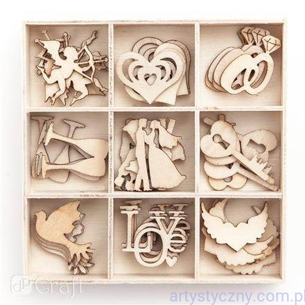 Drewniane Ozdoby - Ślub - 45 szt - 025