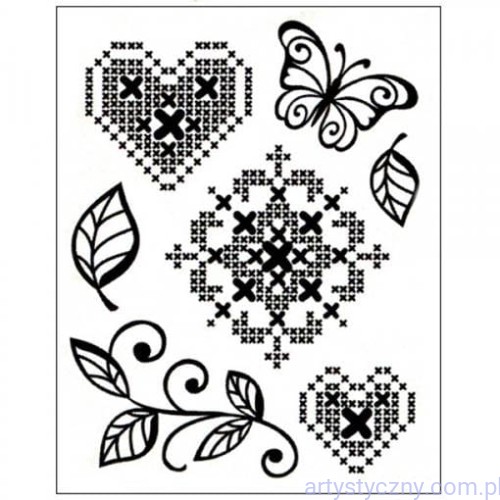 Stemple Akrylowe VIVA - Cross Stitch Flower, Heart and Butterfly 035