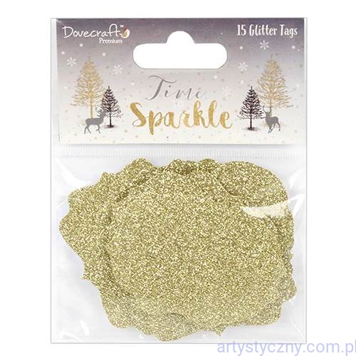 Time to Sparkle Glitter Tags - Tabliczki Złoty Brokat, 15 szt