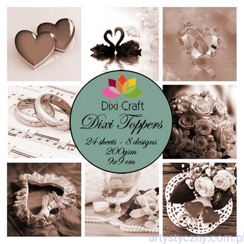 Papiery Dixi Toppers 9x9cm, 24ark, Ślub ET0234