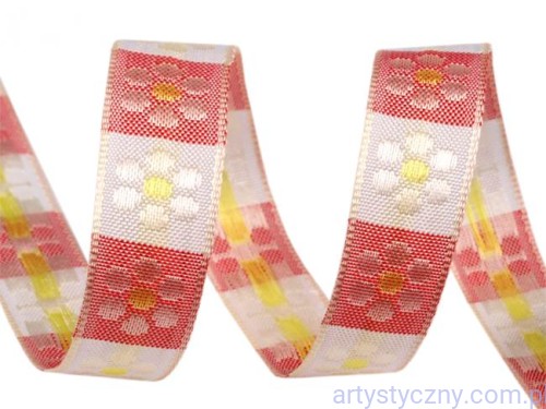 Ekskluzywna Wstążka Żakardowa 3 m - Różowe Kwiatki