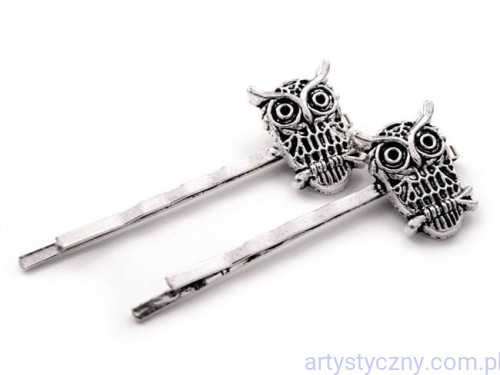 Metalowe Sówki Wsuwki - Srebrne - 2 szt - Sowy