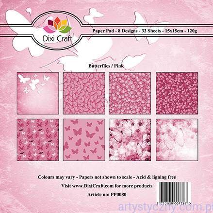 Papiery Dixi Craft - 15x15cm Butterflies Pink PP0080