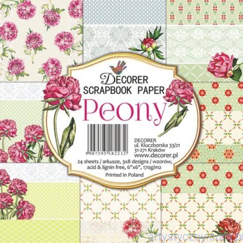 Papiery do Scrapbookingu 15x15cm, Piwonie 8 ark