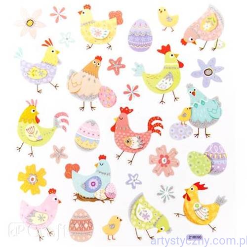 Naklejki z Brokatem WIELKANOCNE KURKI 29 szt - 089
