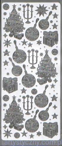 Naklejki SREBRNE - Choinki Bombki Świeczniki Gwiazdki - 1701
