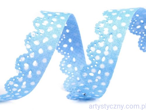 Tasiemka Koronka Lamówka Błękitna Kropki 15mm - 3 metry